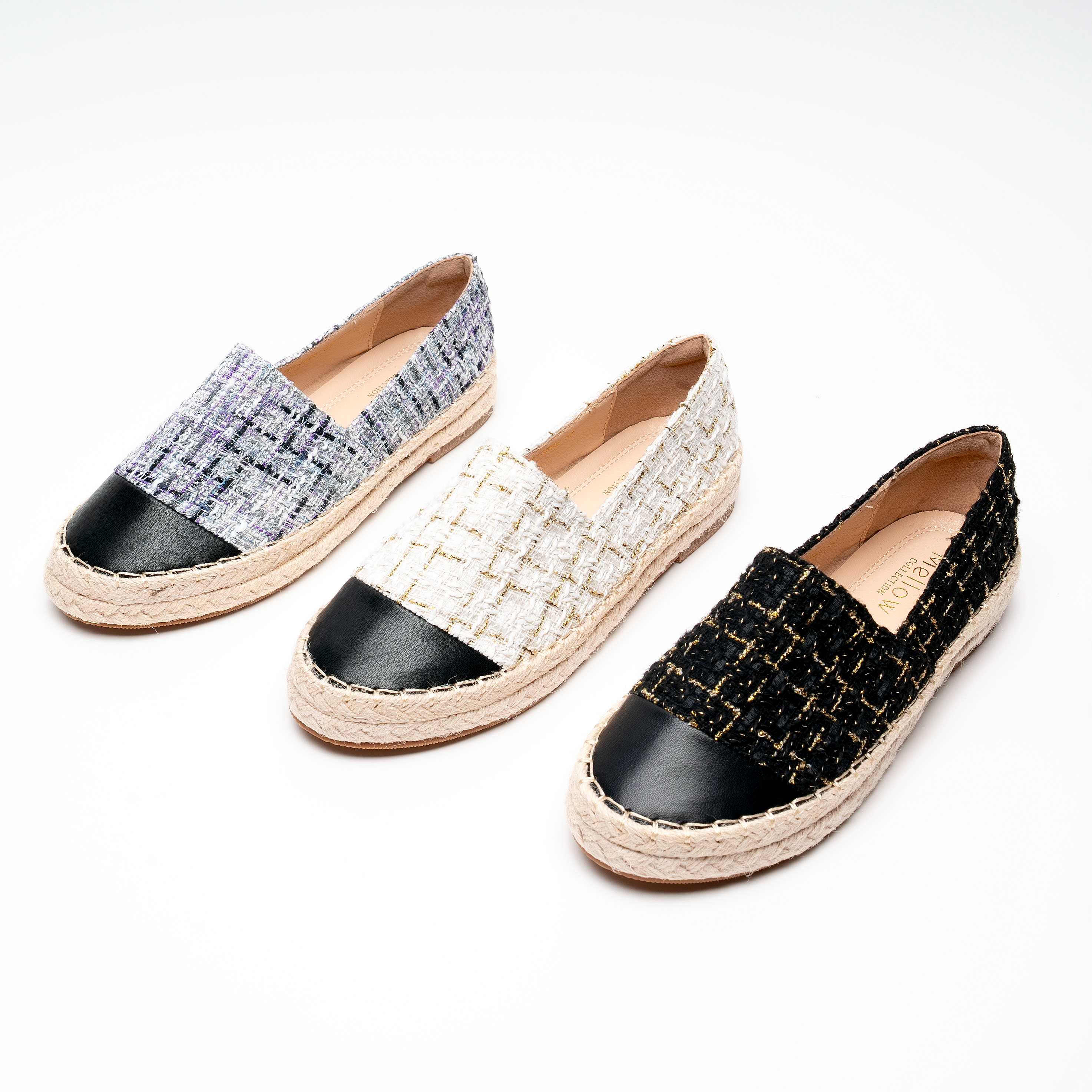 Mellowco รองเท้า Slip-On ผ้าทวีต ส้นสูง 1 ซม. รุ่น Call Me Iris 12-3285