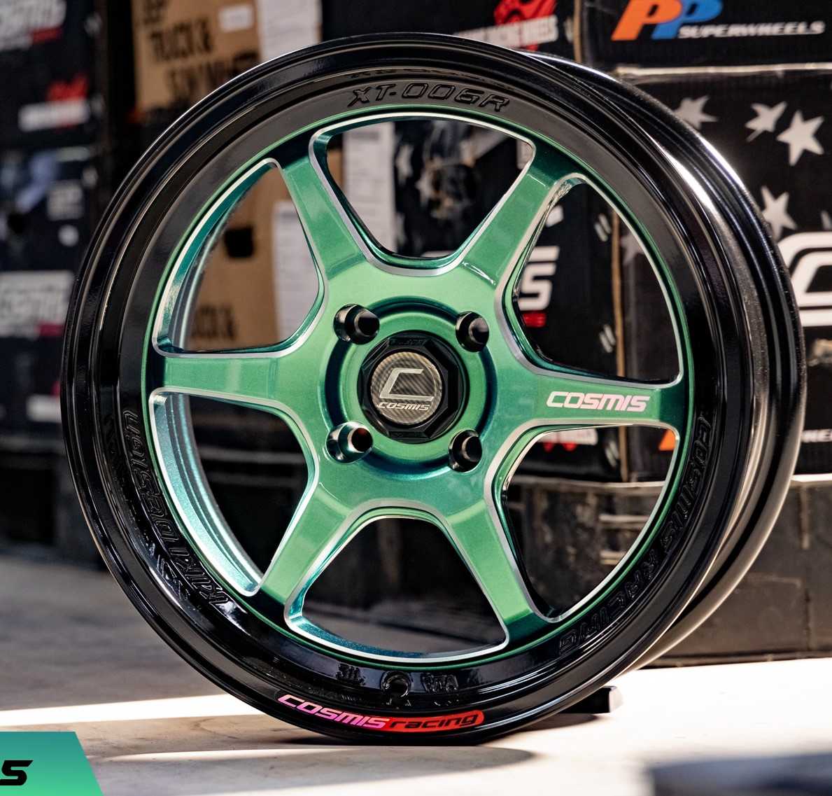 แม็กซ์ XT-006R(9944) 15X7.0 4X100 ET35 CB.67.1 POWERGREEN-LP(BLACK)-W+PLATE(Custom)