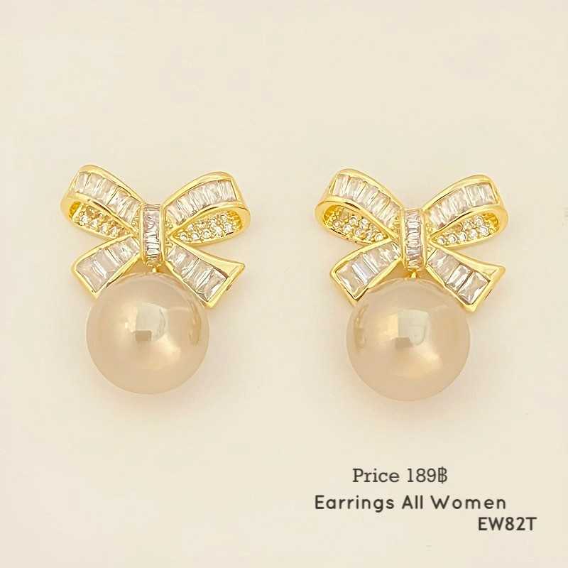 EW82T  ต่างหูโบว์มุก เครื่องประดับผู้หญิง