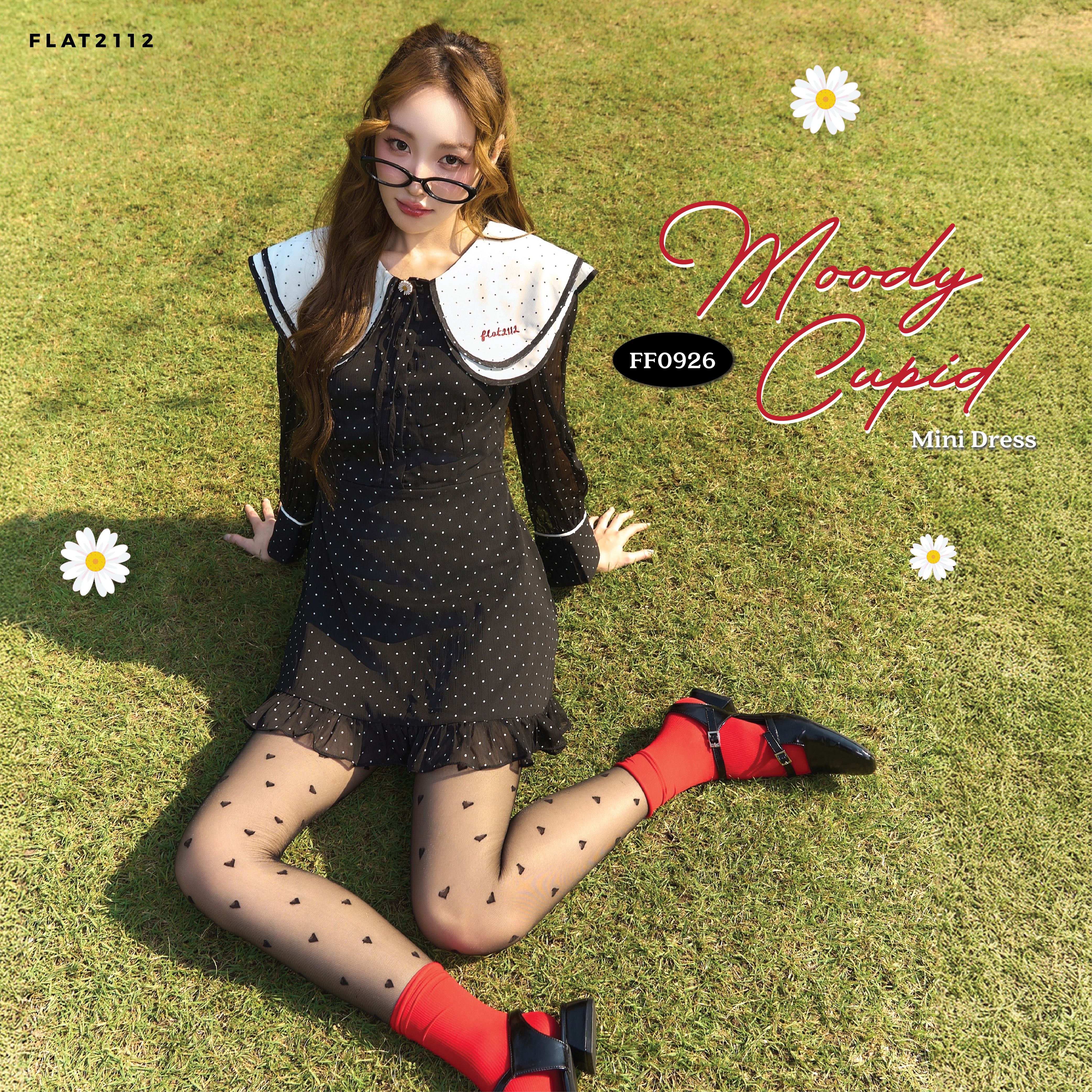 FLAT2112 FF0926 : MOODY CUPID MINI DRESS  เดรสแขนยาว เดรสลายจุด เดรสคอปก เดรสสั้น เดรสออกงาน