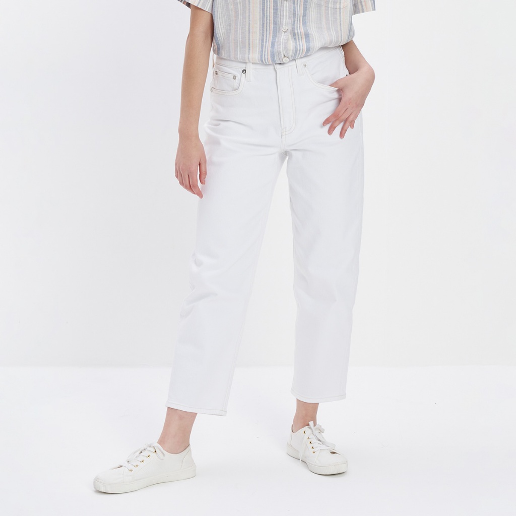 American Eagle กางเกงยีนส์ผู้หญิง HIGHEST RISE 90S BOYFRIEND CROP JEANS สี WHITE - 043-4361-100