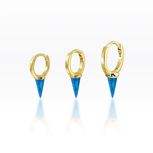 PiercingRoomByJay Single Long Spike Sky Blue Opal Plain Huggie Hoop เงินแท้ (ราคาต่อชิ้น)