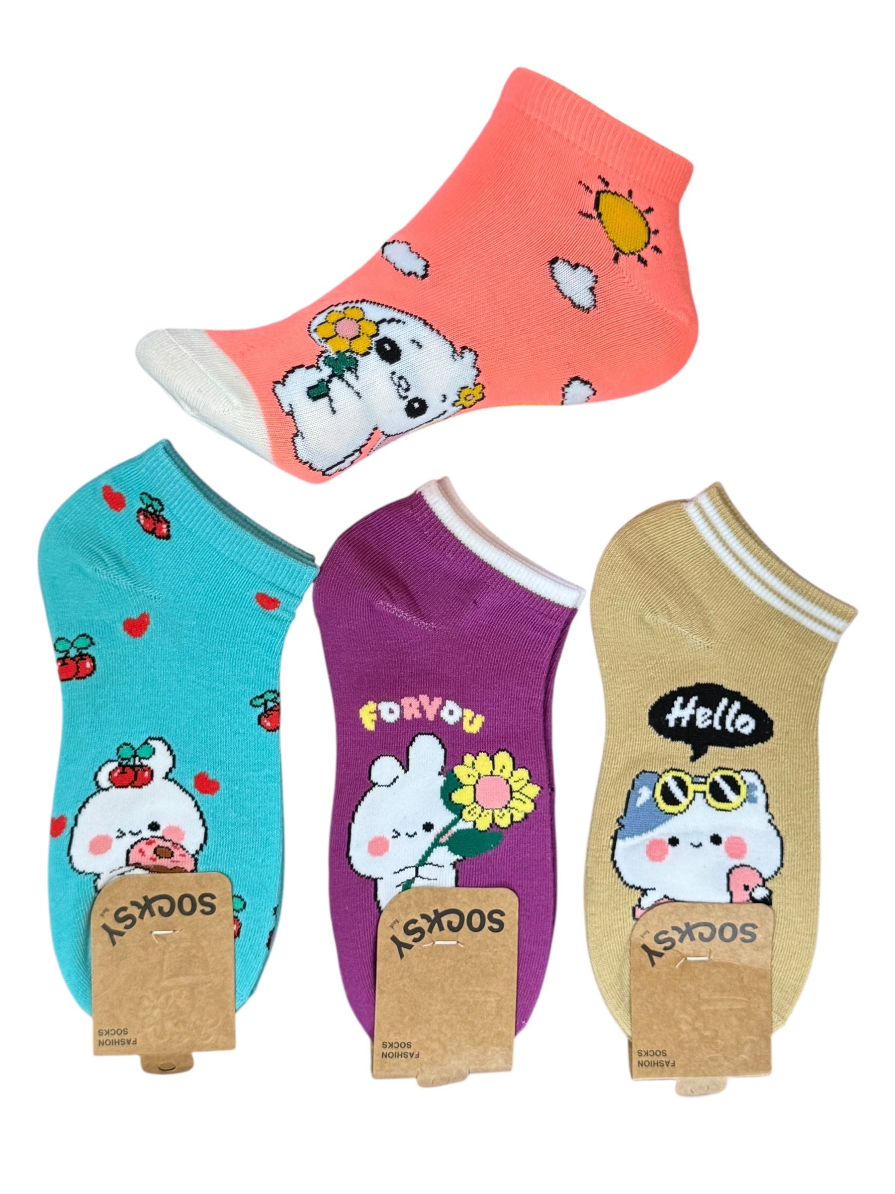 ถุงเท้าแฟชั่น เซต 4 คู่ แบรนด์ Socksy ขนาดฟรีไซส์