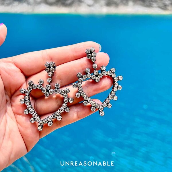 ต่างหู Drop หัวใจ Crystal ต่างหูคลิป ต่างหูก้านเงินแท้ น้ำหนักเบา สวยใส่สบาย UA0878-01 Unreasonab...