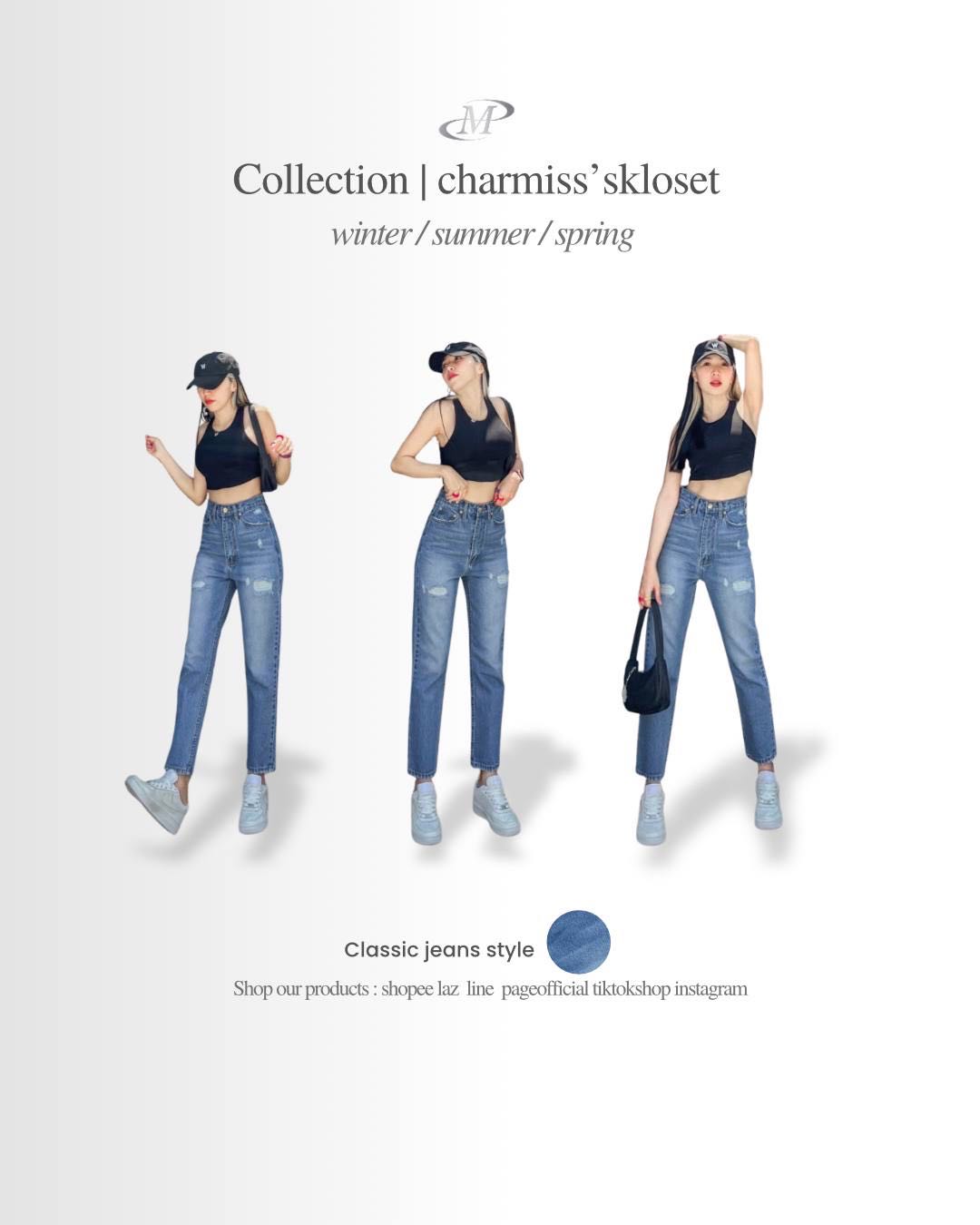 Sugarjeans🍒ยีนส์ทรงบอยสลิมทรงเต่อสียีนส์พลางหุ่นเอวสูงแต่งขาด💗