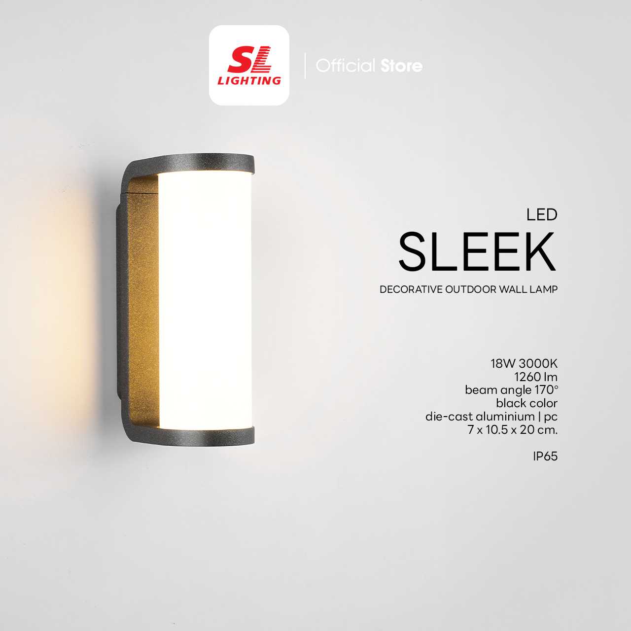 SL LIGHTING | Outdoor Wall Lamp โคมไฟติดผนังภายนอก LED 18W 3000K (แสงวอร์ม)  รุ่น SLEEK-18W30K-BK