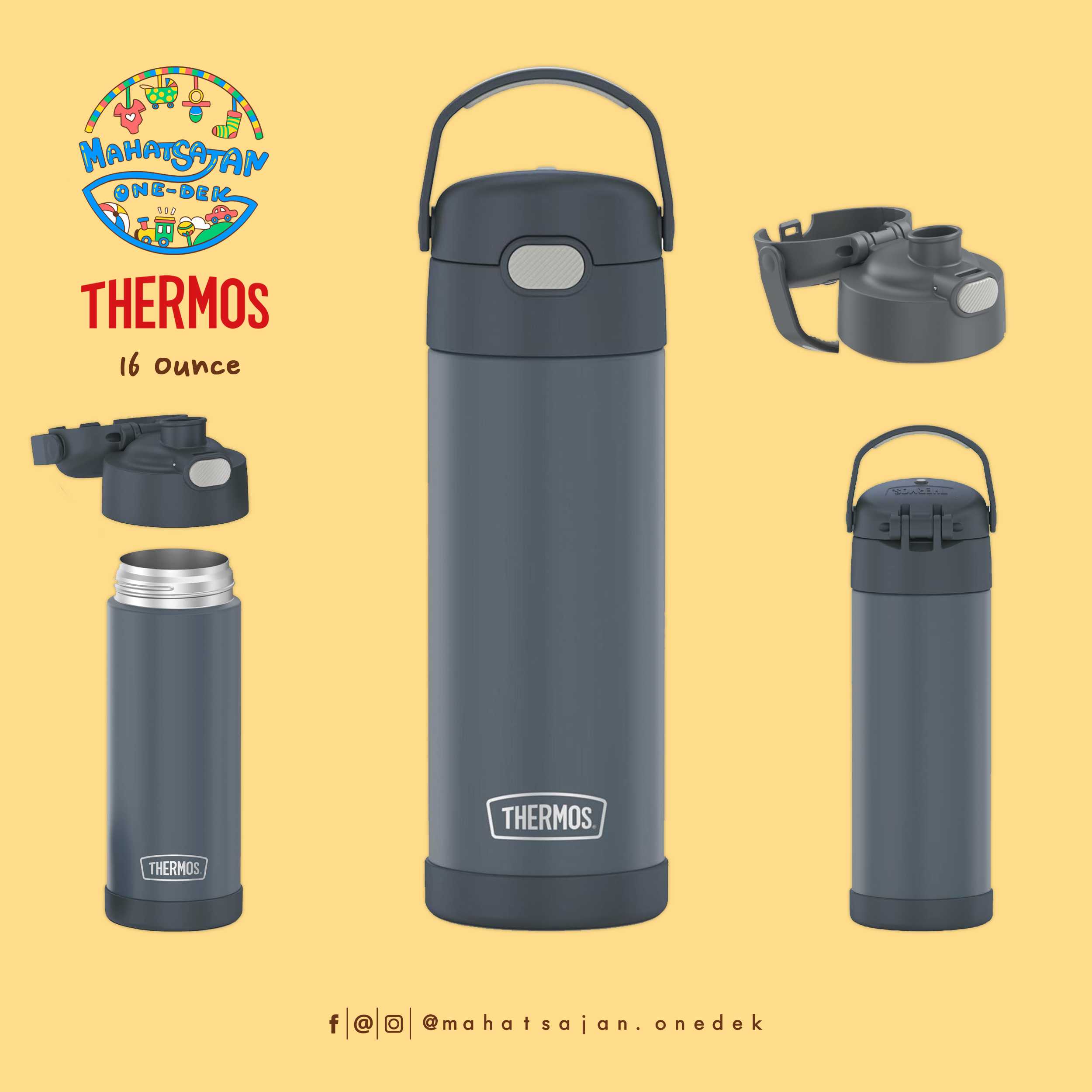 Stone Slate The Funtainer 16 Oz Stainless Steel Water Bottle  กระติกน้ำเก็บอุณหภูมิ ยกดื่ม