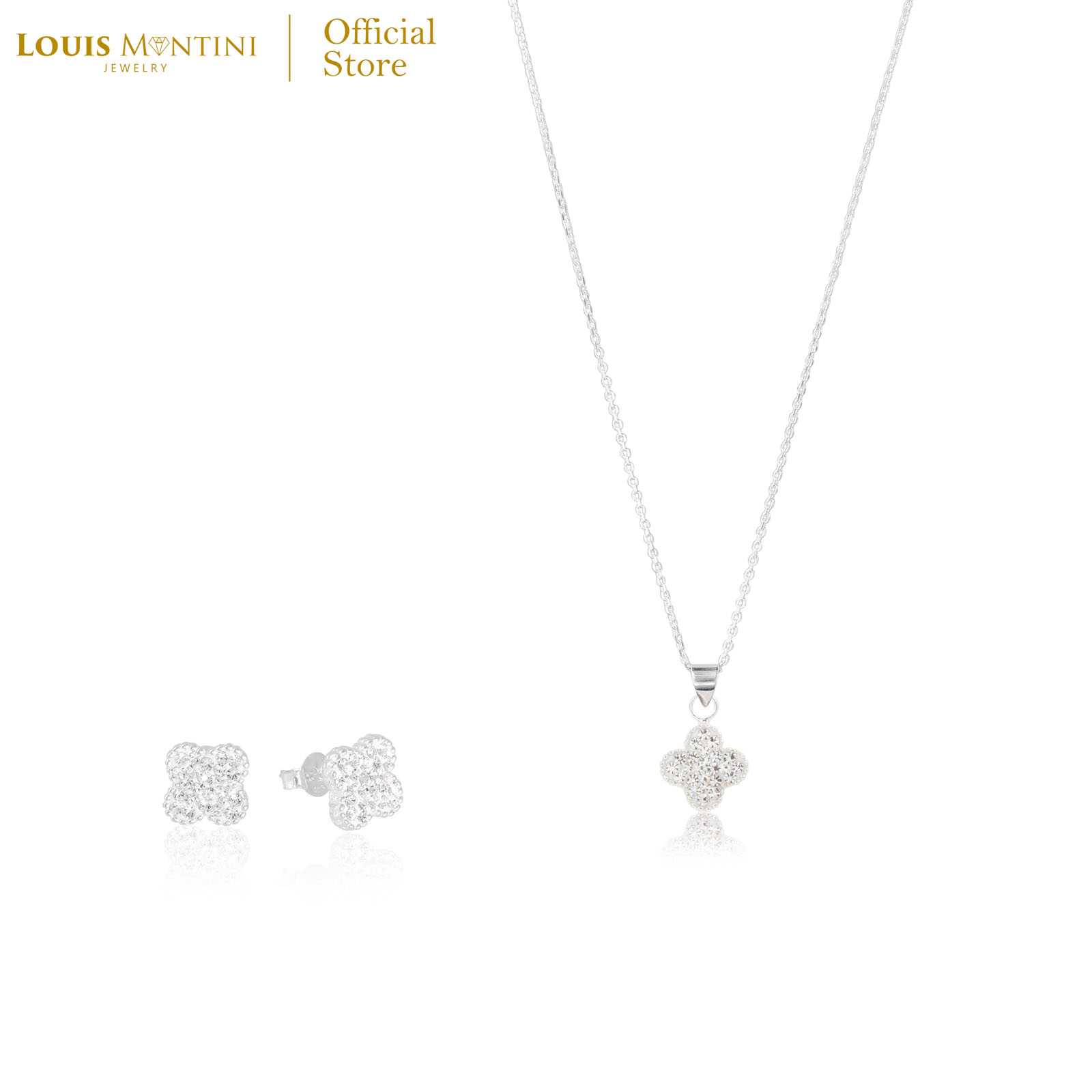 Louis Montini (Jewelry) ชุดกิฟท์เซตเงินแท้ 925 ต่างหูเงินแท้ สร้อยคอเงินแท้ ใบโคลเวอร์ LJ-GS026