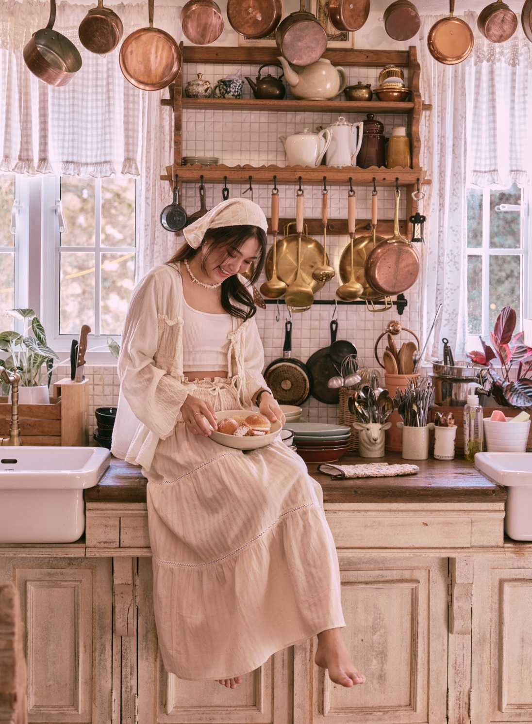 Me luck มีรัก กระโปรงเอวสม็อก ต่อช่วงลูกไม้