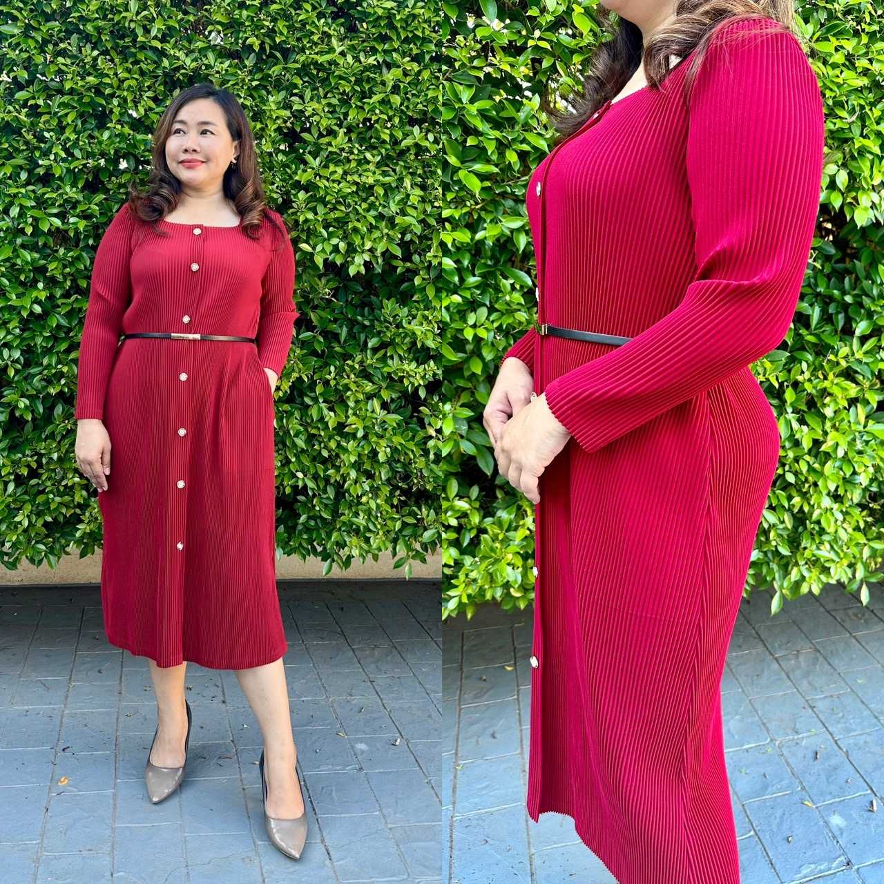 Pleatbynisa A545 เดรสอัดพลีท เนื้อผ้าPolyester100%