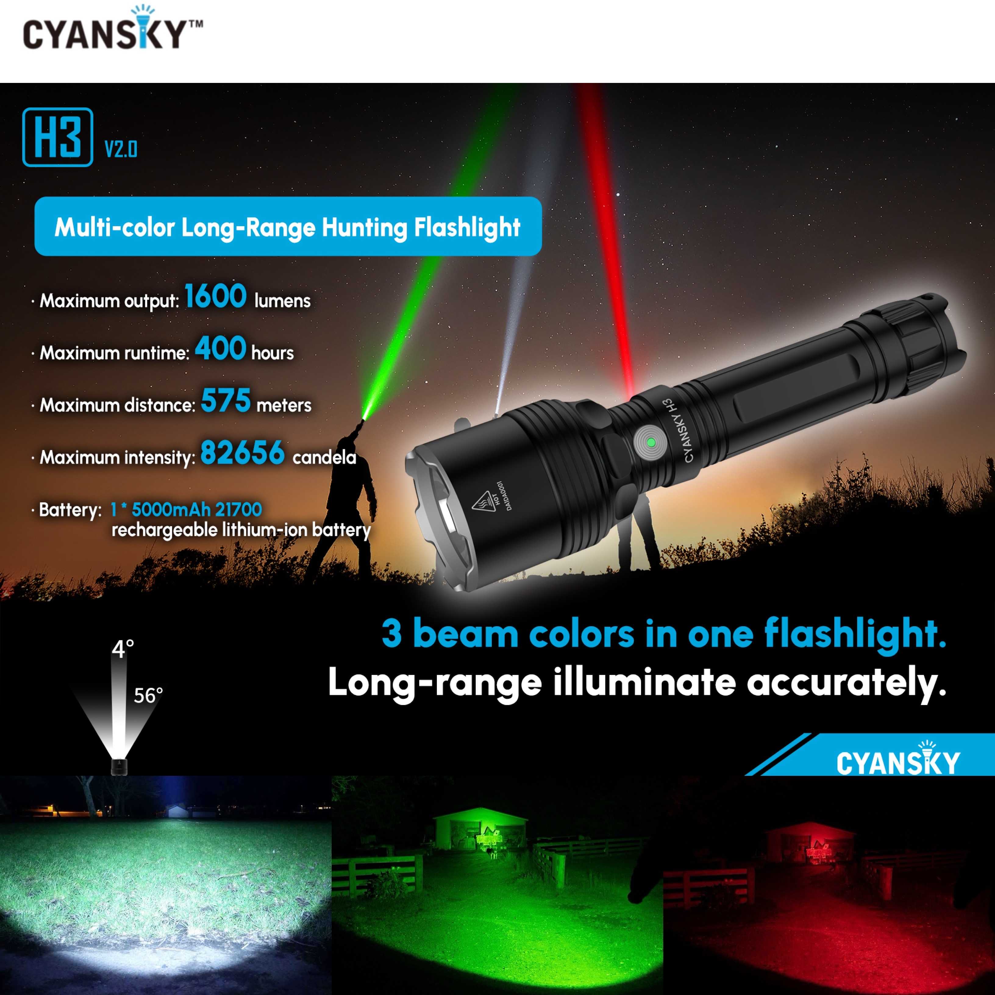 Cyansky H3V2 Multi-color Searchlight 1600 Lumens 575M