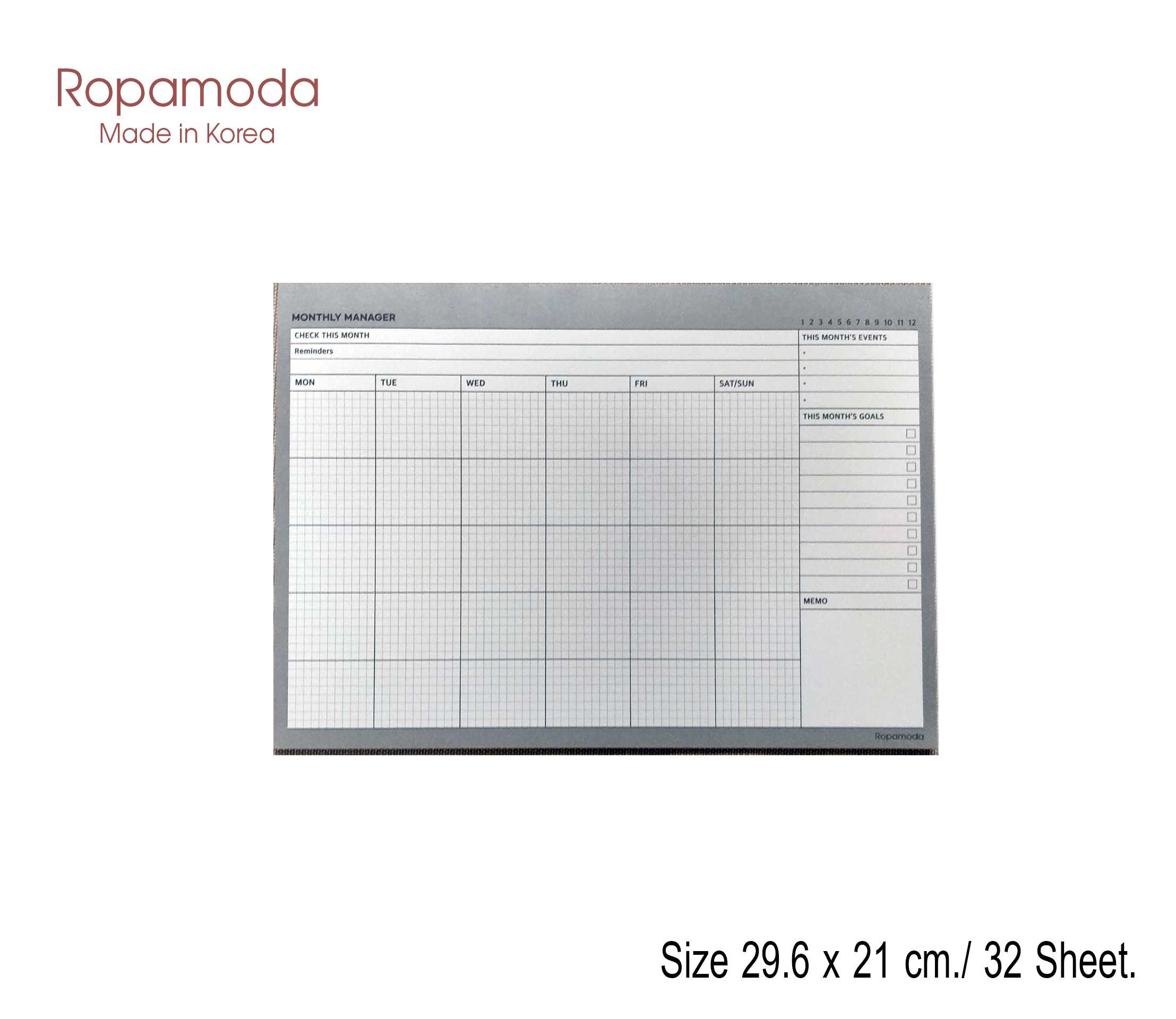 Ropamoda Monthly Manager Pad A4 สมุดฉีกแพลนเนอร์รายเดือนแบบไม่มีวันที่ (สันกาว ฉีกได้