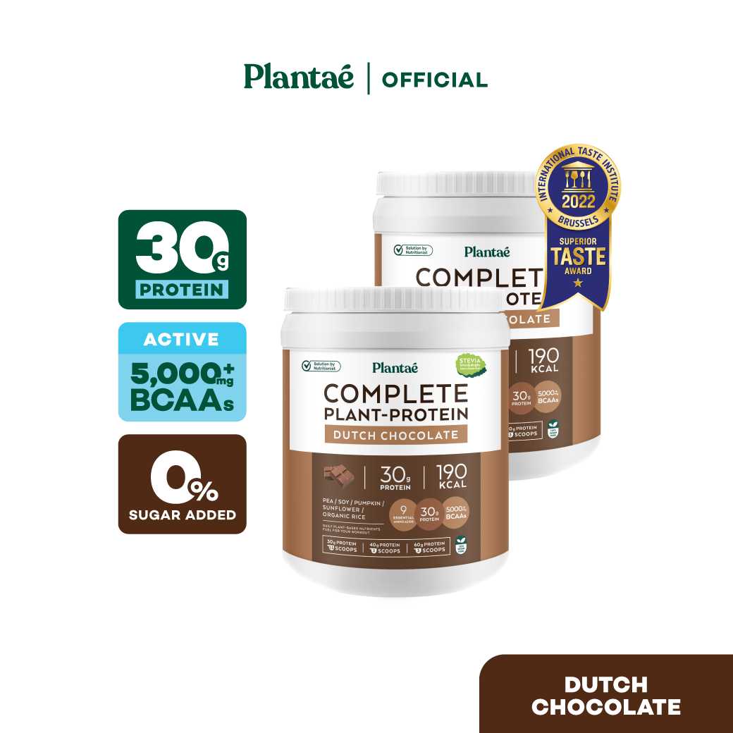 (ส่งฟรี) Plantae Complete Plant Protein รส Dutch Chocolate 2 กระปุก : โปรตีนพืช เสริมสร้างกล้ามเนื้อ