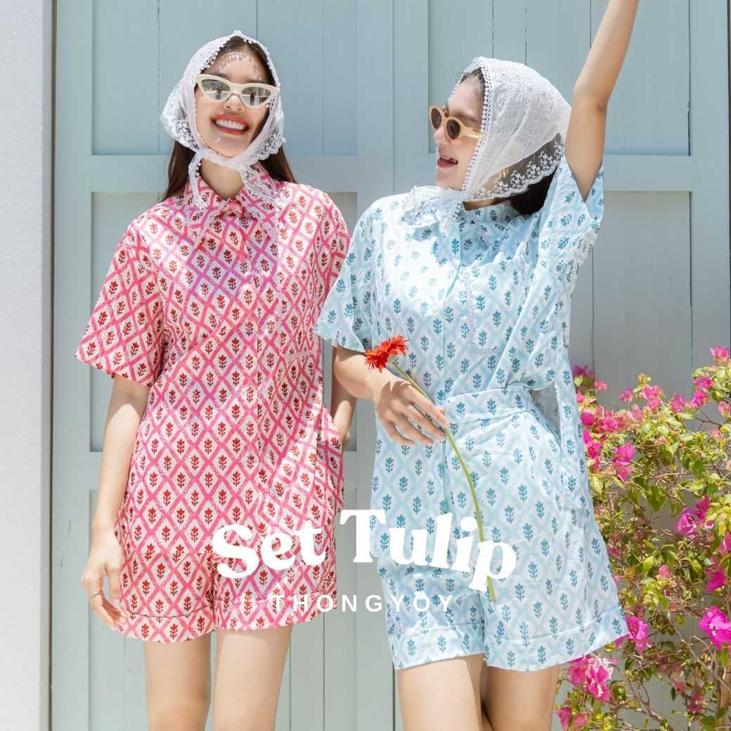 Set Tulip เสื้อเชิ้ตเเขนสั้น&กางเกงขาสั้น ( ขายทั้งเซตเเละขายเเยกชิ้น )