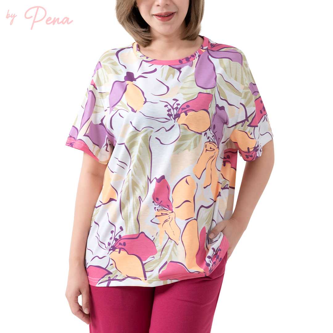 By Pena เสื้อยืดผู้หญิงคอกลม ผ้าพิมพ์ลาย  รุ่น BPTS012502