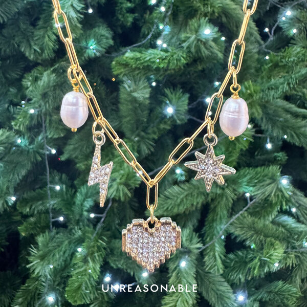 สร้อยคอ Charm Necklace สี Golden จี้มุกแท้ Stainless Steel UA0974-01 Unreasonable Accessories