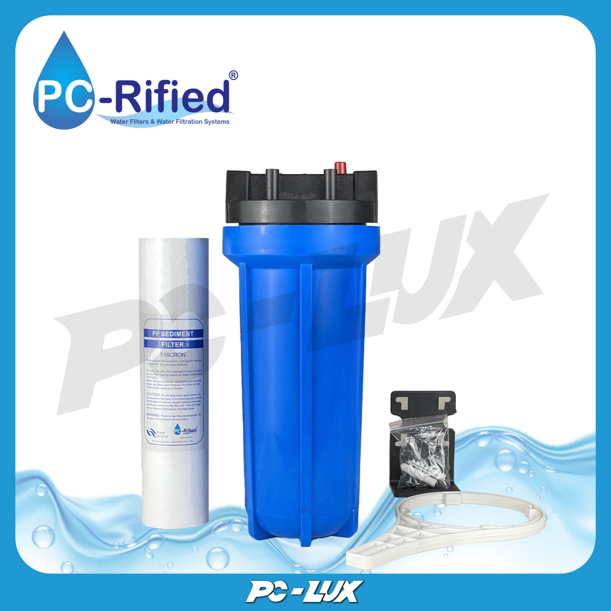 PC-Rified กระบอกกรองน้ำ PP สีน้ำเงิน 10 นิ้ว เกลียวทองเหลือง 1/2 นิ้ว
