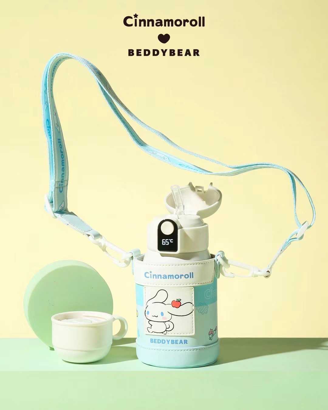 BeddyBearXCinnamoroll กระติกน้ำสูญญากาศสแตนเลส มีฝาแสดงอุณหภูมิได้ พร้อมกระเป๋าสะพาย BB002PLT-008CR