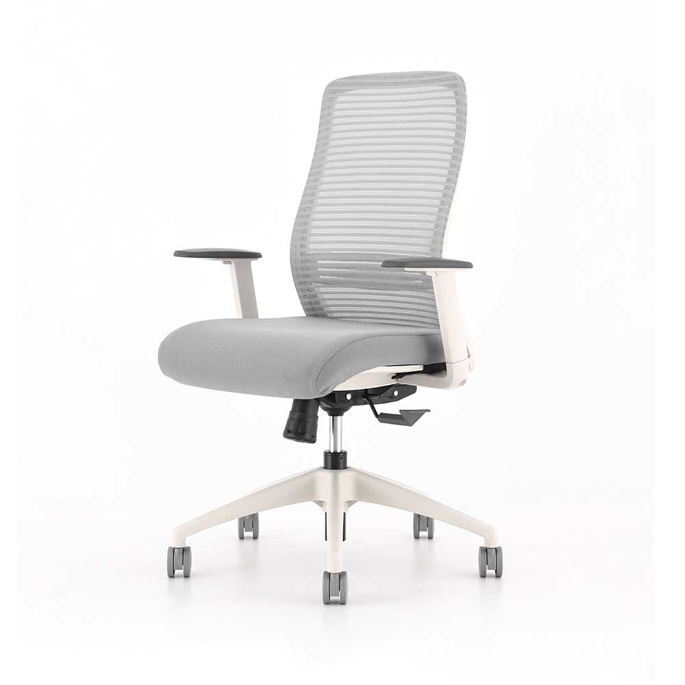 Modernform เก้าอี้สำนักงาน รุ่น ERA S พนักพิงกลาง โครงขาว แขนปรับได้ ขาไนลอน เบาะพนักพิงเทาอ่อน