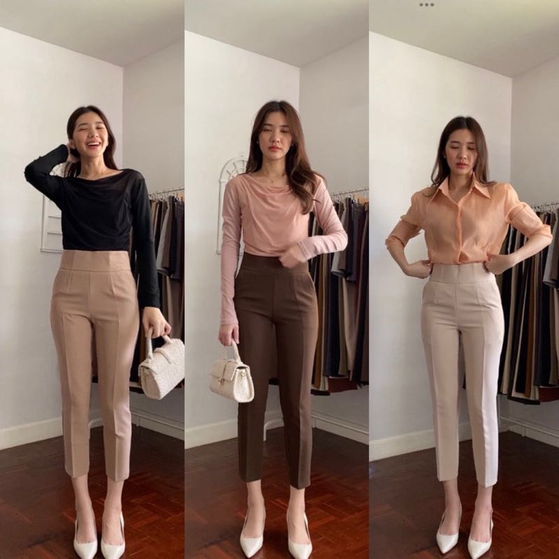 BY17 กางเกง9ส่วนเข้ารูป เอวสูงเหนือสะดือ1” ผ้าไม่ยืด (แบบใหม่ซิปหลังค่า)