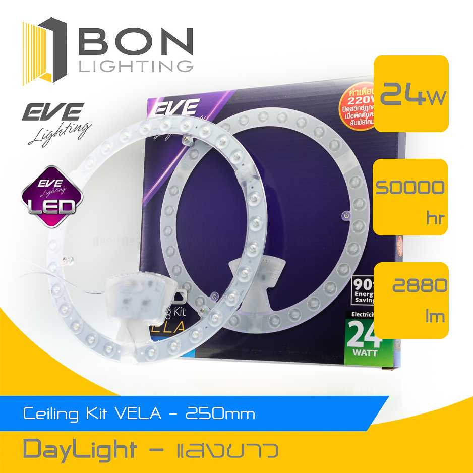 EVE LED Ceiling Kit 24W แผงแม่เหล็ก หลอดเพดานกลม แบบมี เลนส์ ครอบทำให้สว่างมากขึ้น (แทนนีออนกลม 32W)