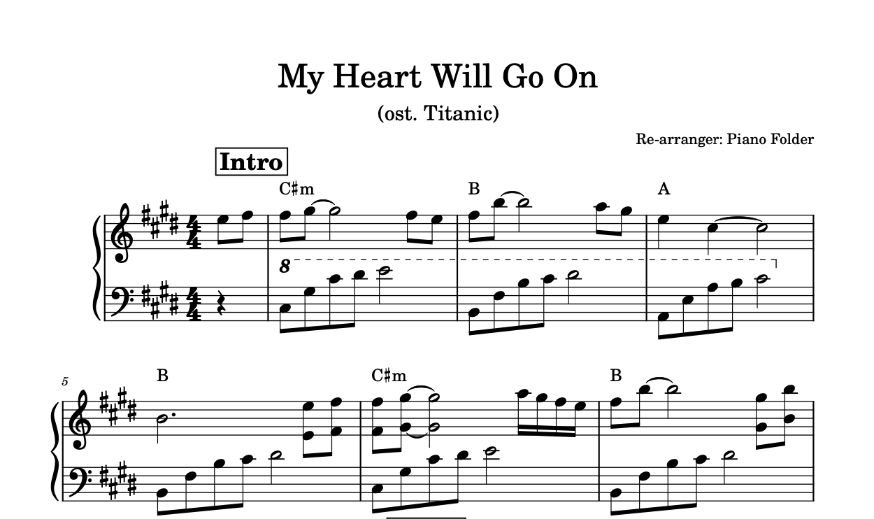 โน้ตเพลง My Heart Will Go On - Piano Collection (Lv 3.5)