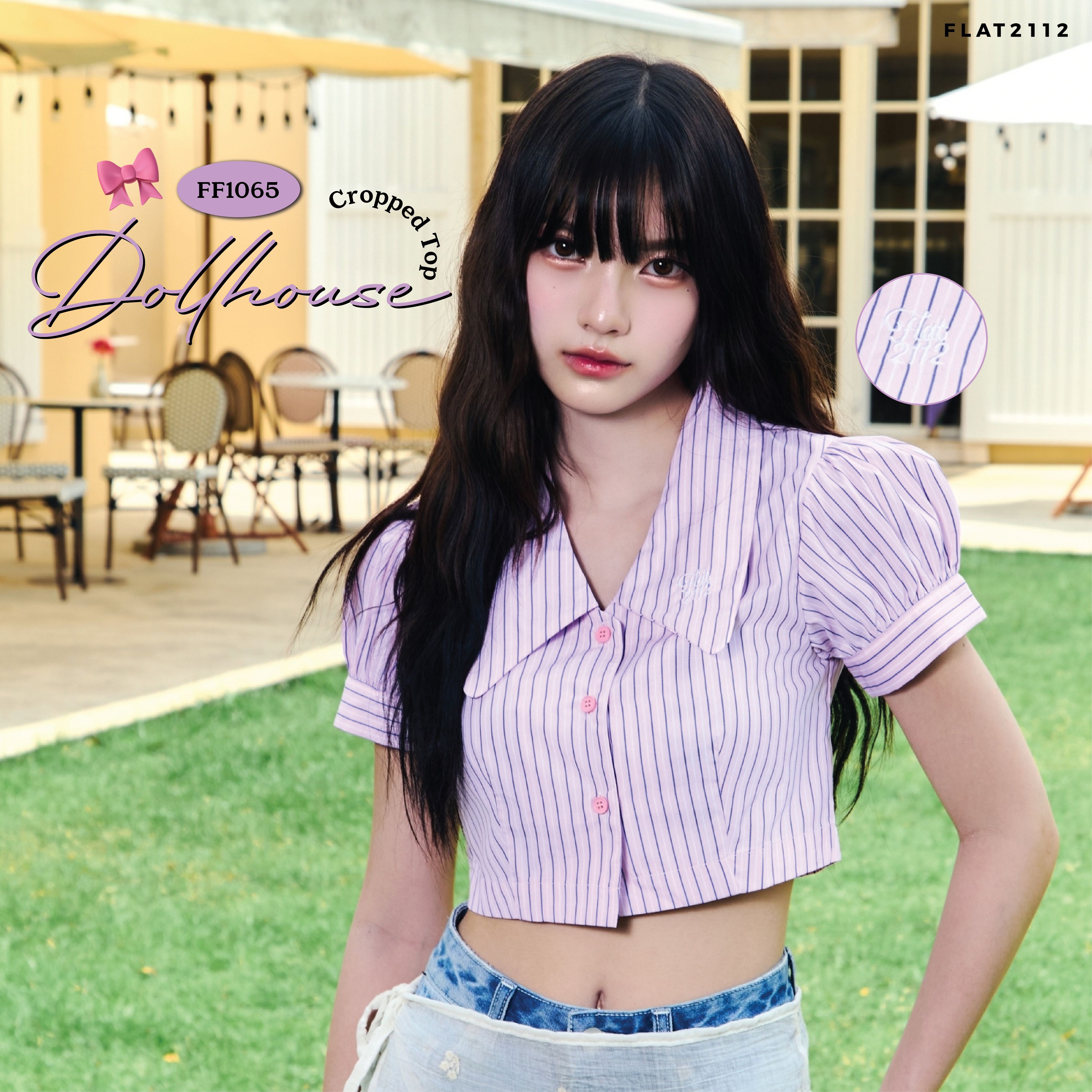 FLAT2112 FF1065 : DOLLHOUSE CROPPED TOP  เสื้อครอป เสื้อแขนสั้น เสื้อเชิ้ต ชุดทำงาน แฟชั่นผู้หญิง