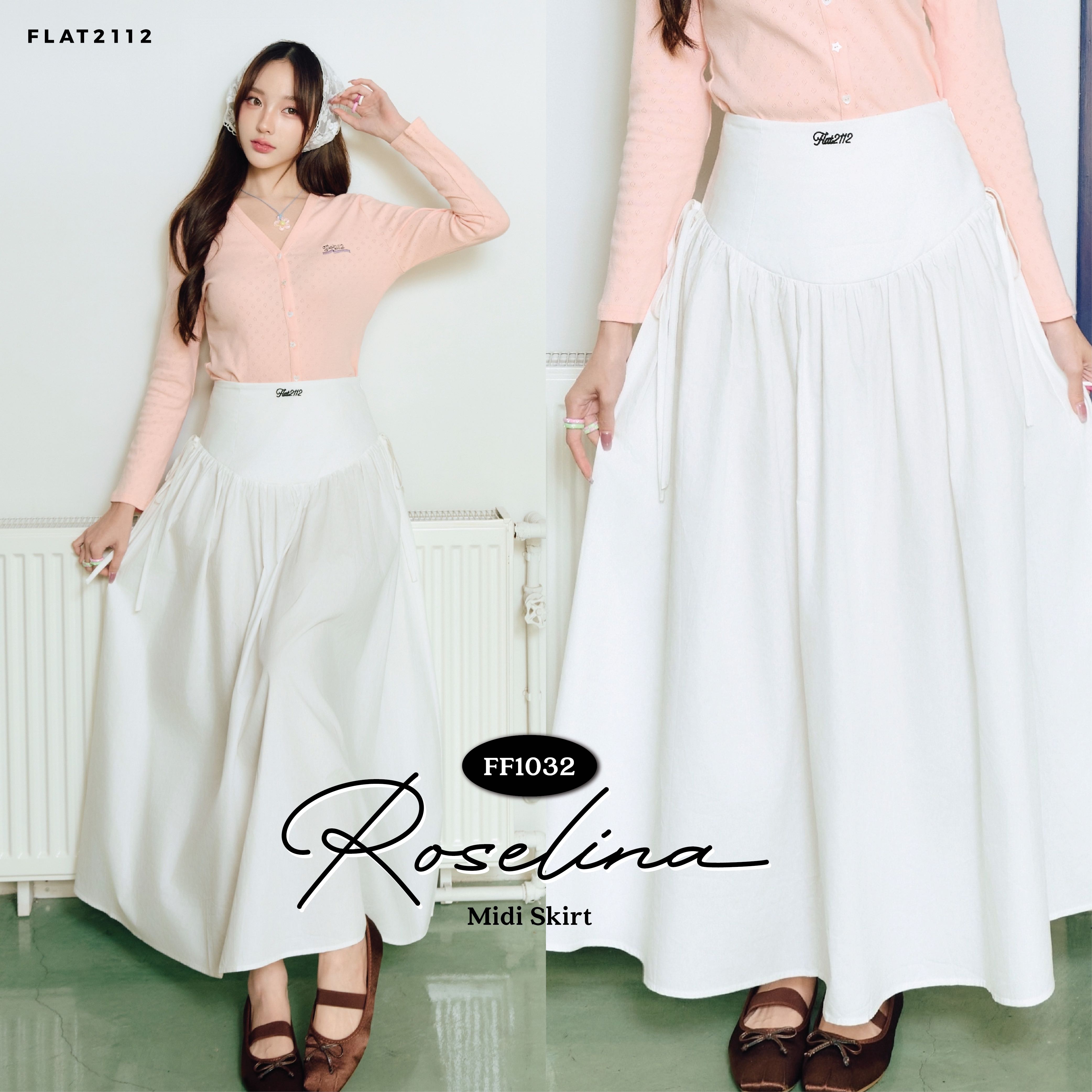FLAT2112 FF1032 : ROSELINA MIDI SKIRT กระโปรงยาว ชุดผู้หญิง แฟชั่นผู้หญิง