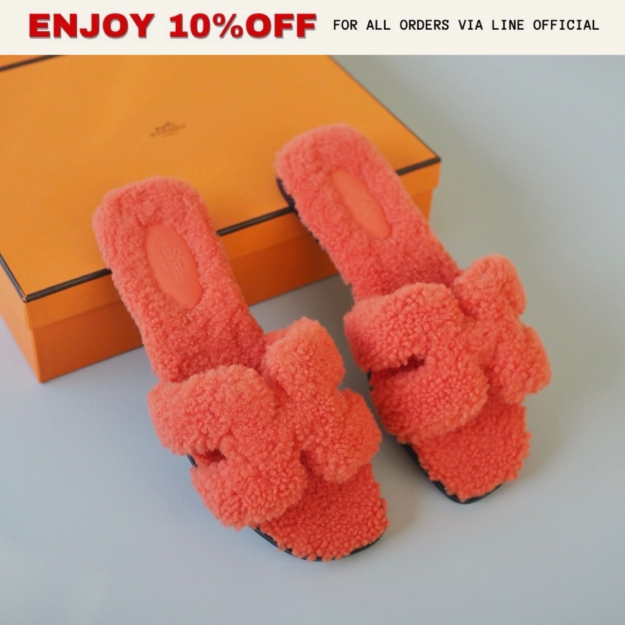 NEW! HERMES Oran Sandals สี Orange Shearling | Shoes