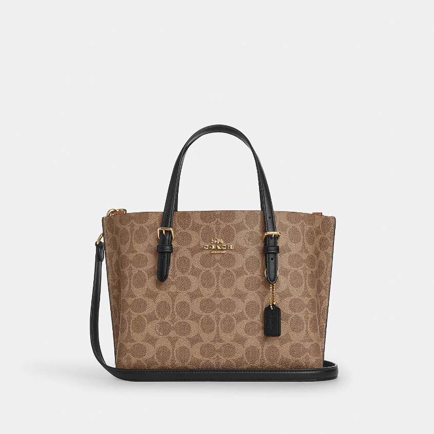 Coach CV965 Mollie Tote Bag 25 In Signature Canvas (IMQRX) กระเป๋าสะพายผู้หญิง สี Im/Tan/Black