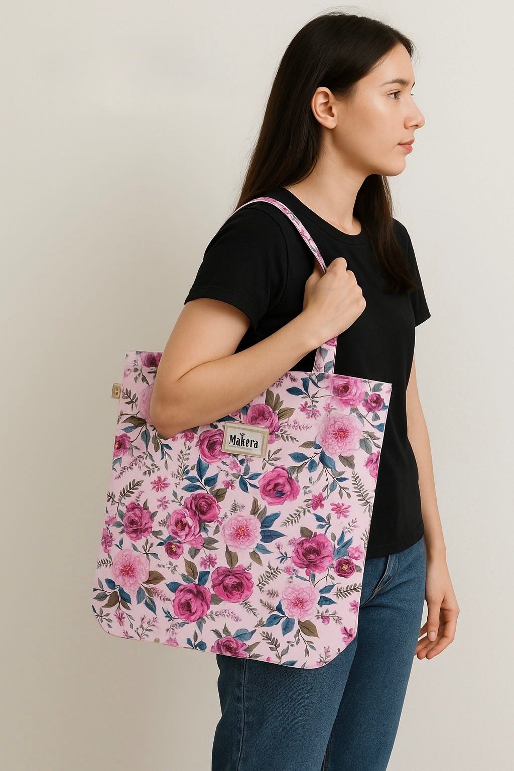 กระเป๋าผ้าพับเก็บได้ แบรนด์นารายา  ลายโรสดีไลท์ NaRaYa Foldable Shopping Bag L