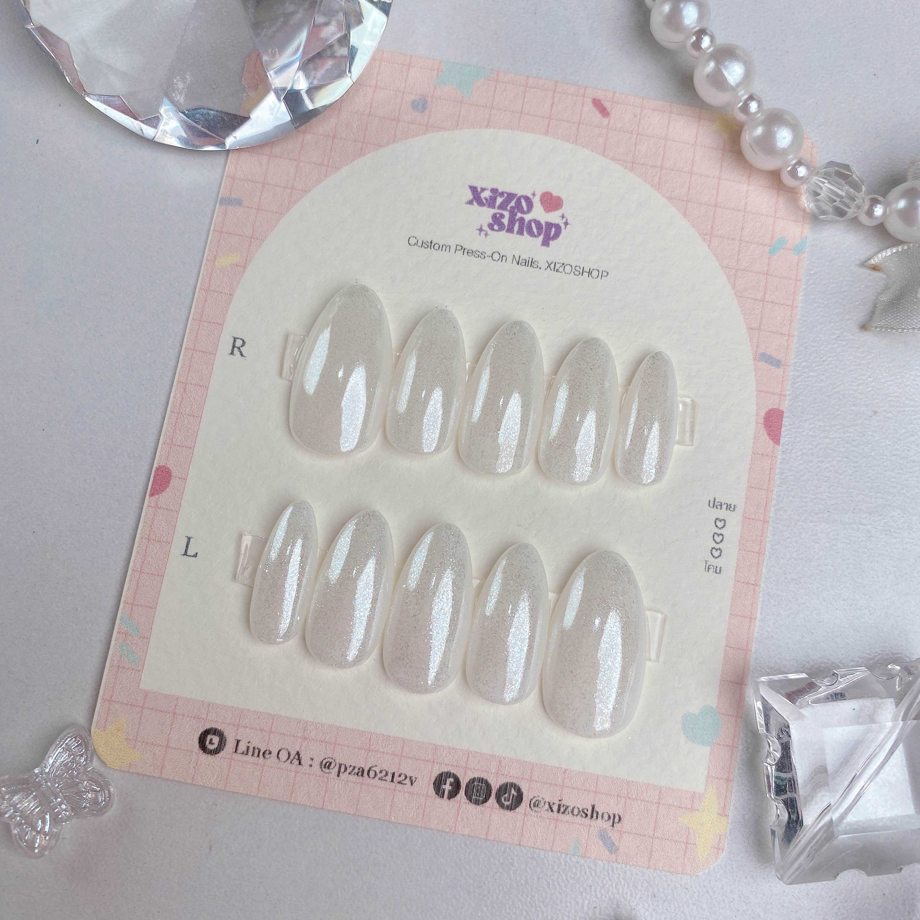 ไซส์ S เล็บปลอม สีเจล พร้อมส่ง มุก สีมุก เกล็ดมุก