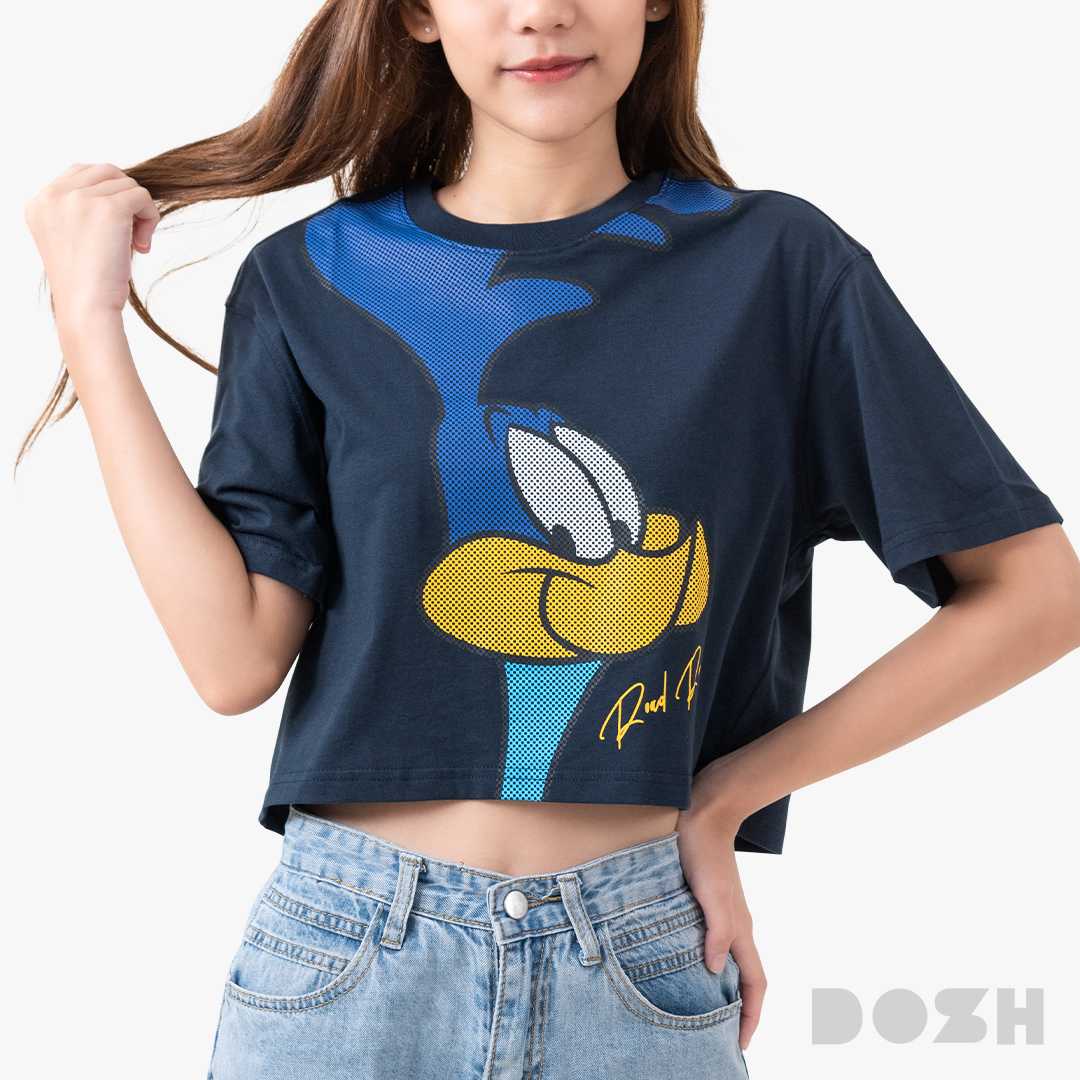 DOSH WOMEN'S CROPPED TOPS LOONEY TUNES เสื้อยืดทรงครอปสั้น ผู้หญิง DLTWT1004-NV