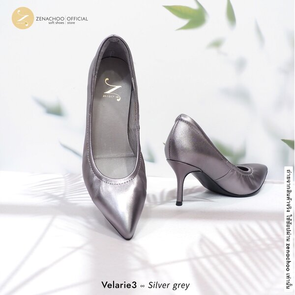 ทรงปกติ เปลี่ยนไซส์ได้ ไม่รับคืน::Zenachoo Velarie3 สูง 3 นิ้ว Silver Grey รองเท้าหนังแกะแท้ ใส่ส...