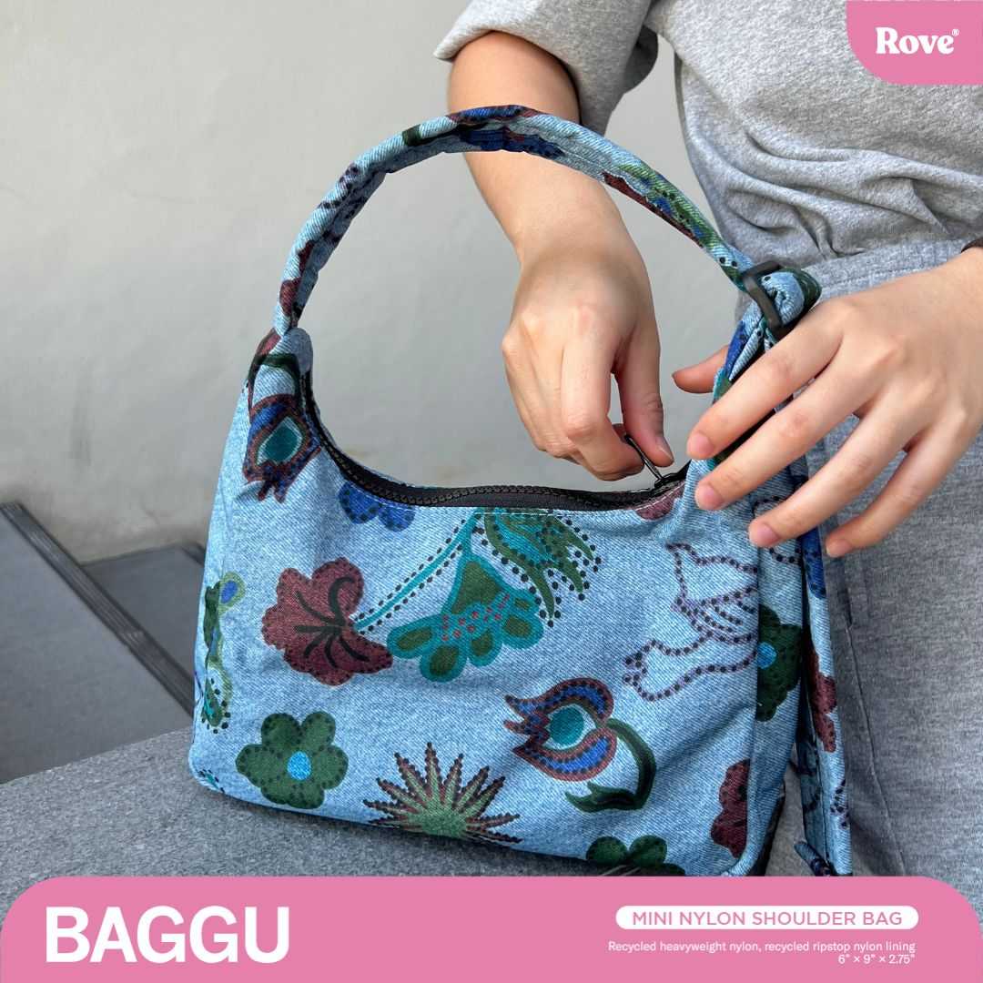 BAGGU Mini Nylon Shoulder Bag - Digital Denim Birds