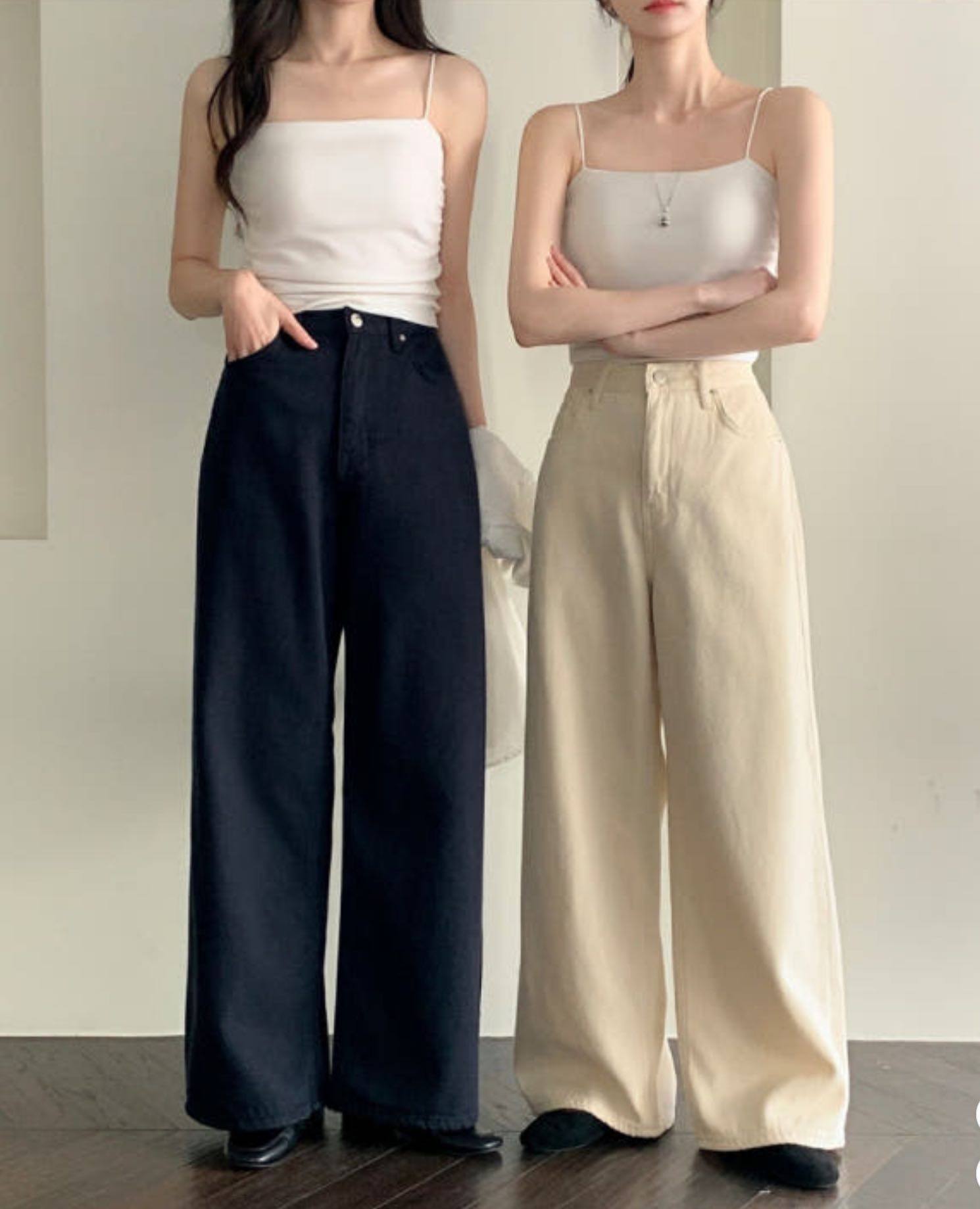 Mellow Semi-Wide Pants (💯🇰🇷korea Pre-order ประมาณ 15 วัน) กางเกงทรง semi-wide เอวสูง เพิ่มเอวคอด