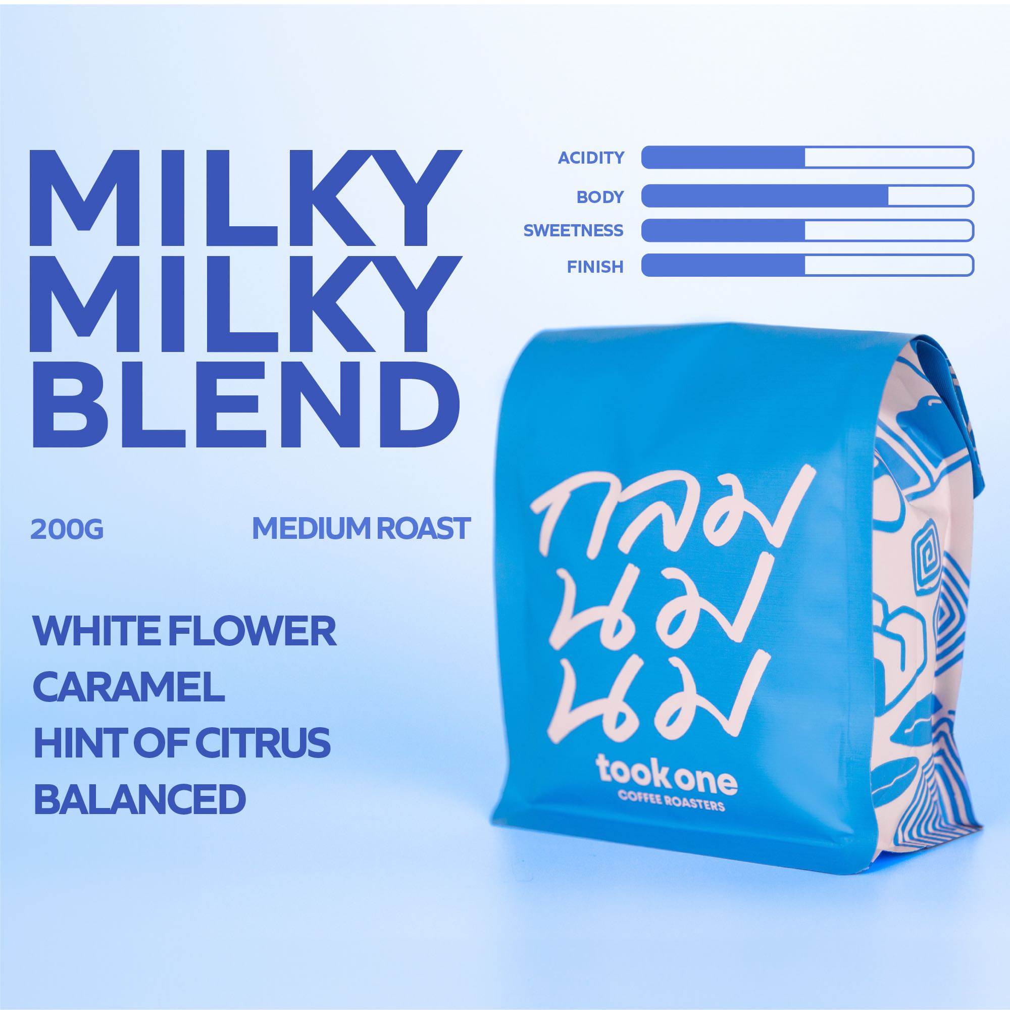 เมล็ดกาแฟ กลม นม นม  / Coffee Beans Milk Blend (คั่วกลาง) Tookone Coffee Roasters