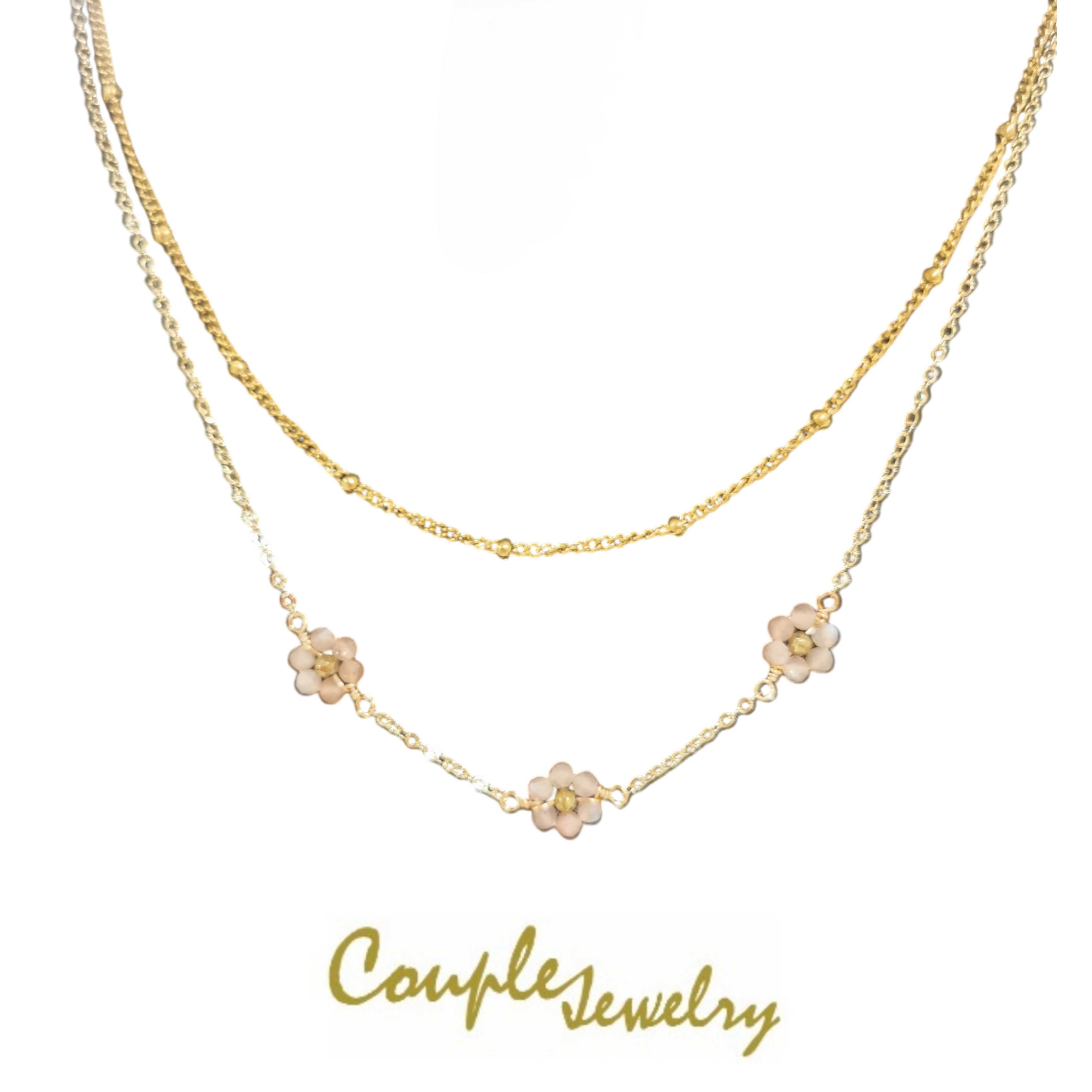 Couple​ jewelry​ : flora​ สร้อยคอดอกไม้2ชั้นหินซันสโตน