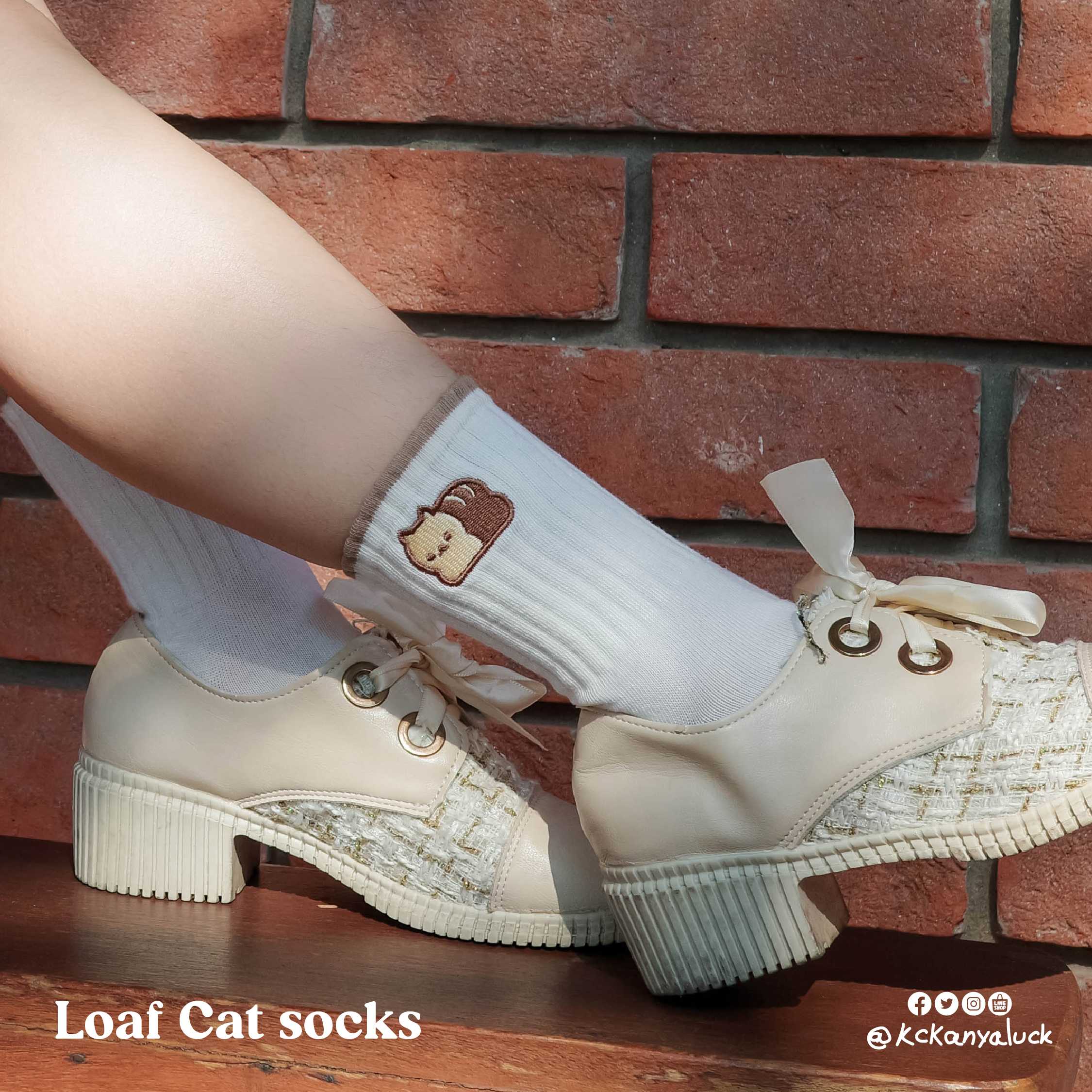 Socks ถุงเท้าปักลาย : Loaf Cat socks