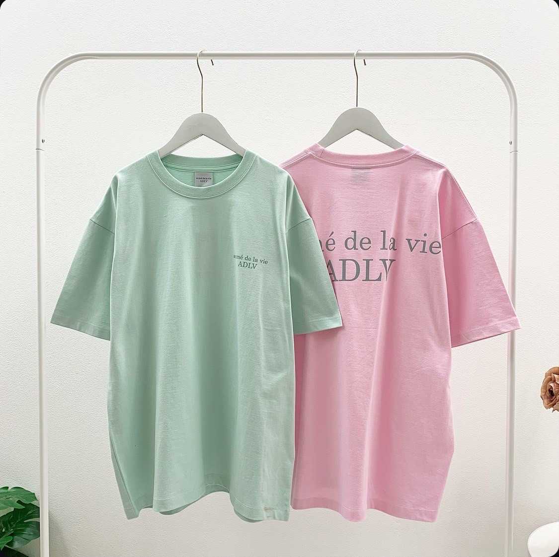 พร้อมส่ง  ADLV Basic T-Shirt ( Mint & Pink )