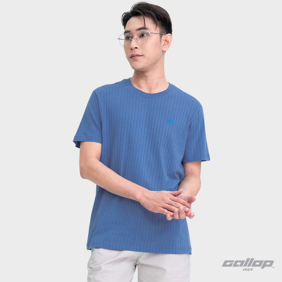 GALLOP : เสื้อยืดคอกลมผ้าชักร่องผู้ชาย (Rib) สีพื้น รุ่น GT9185 สี Blue - บลู / ราคาปกติ 890.-