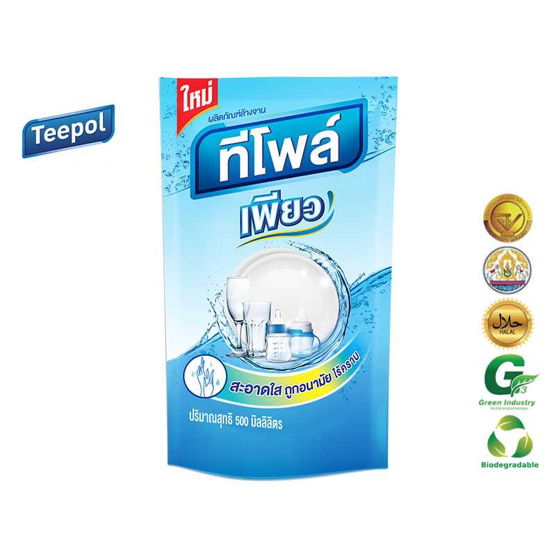 Teepol Pure น้ำยาล้างจาน ถุงเติม 500 ML.