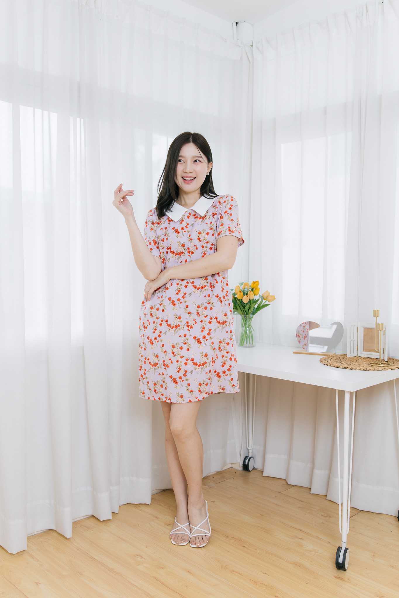 เดรสให้นม Purple floral collar dress