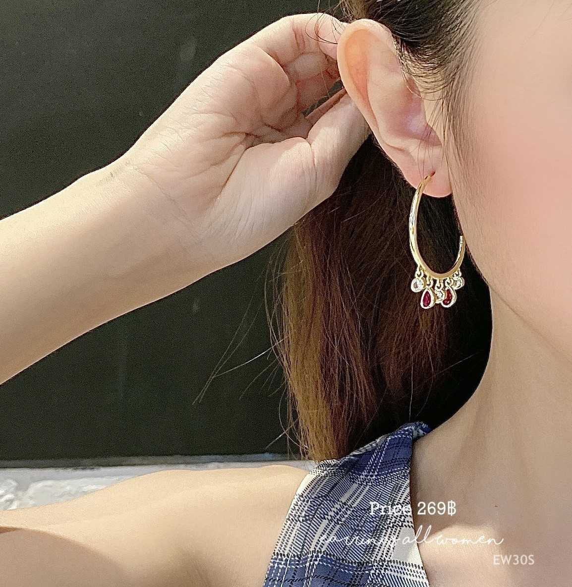 EW30S ต่างหูห่วง เครื่องประดับผู้หญิง ต่างหูออกงาน เงิน 925