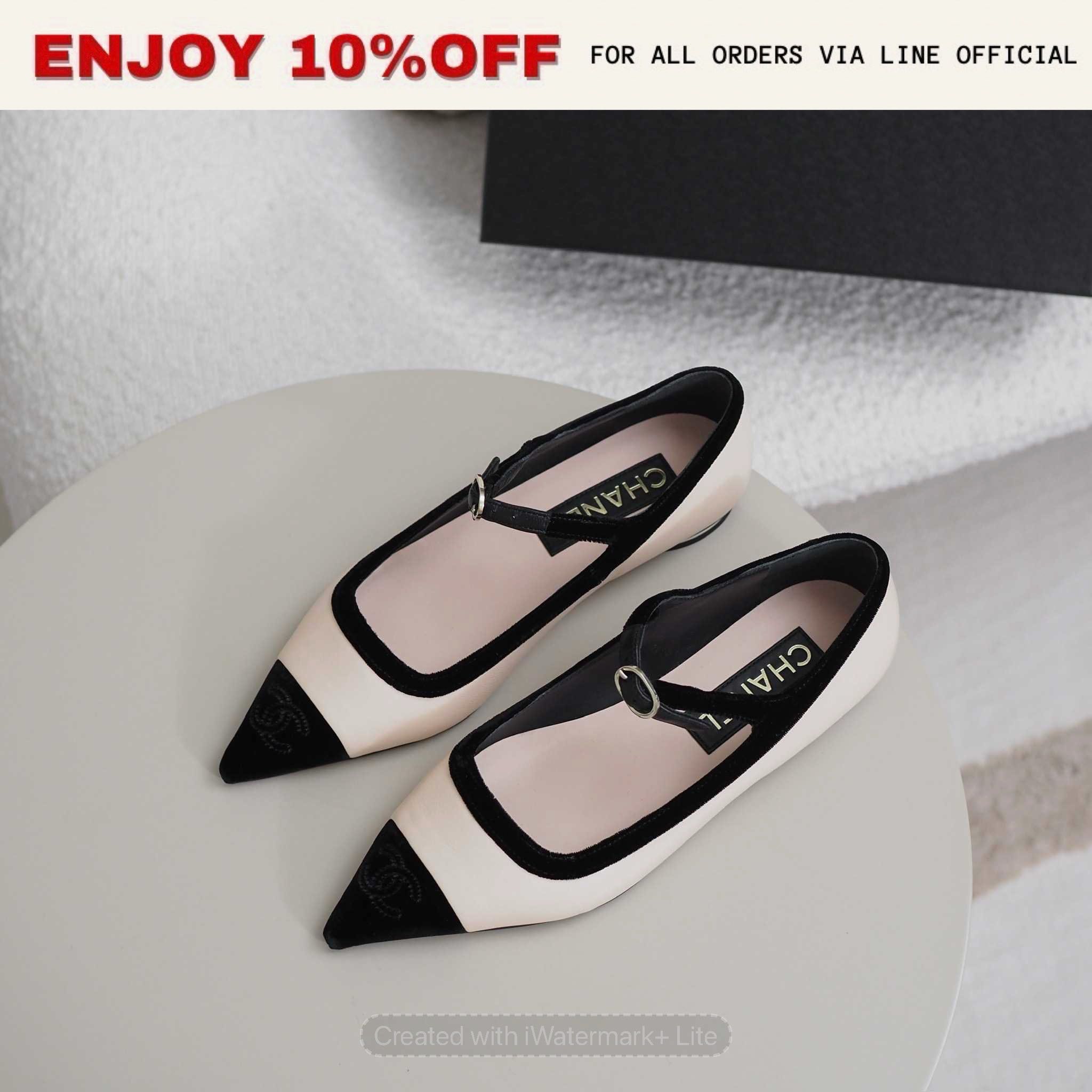 NEW! CHANEL Mary Janes Lambskin & Velvet สี Light Beige/Black| Shoes