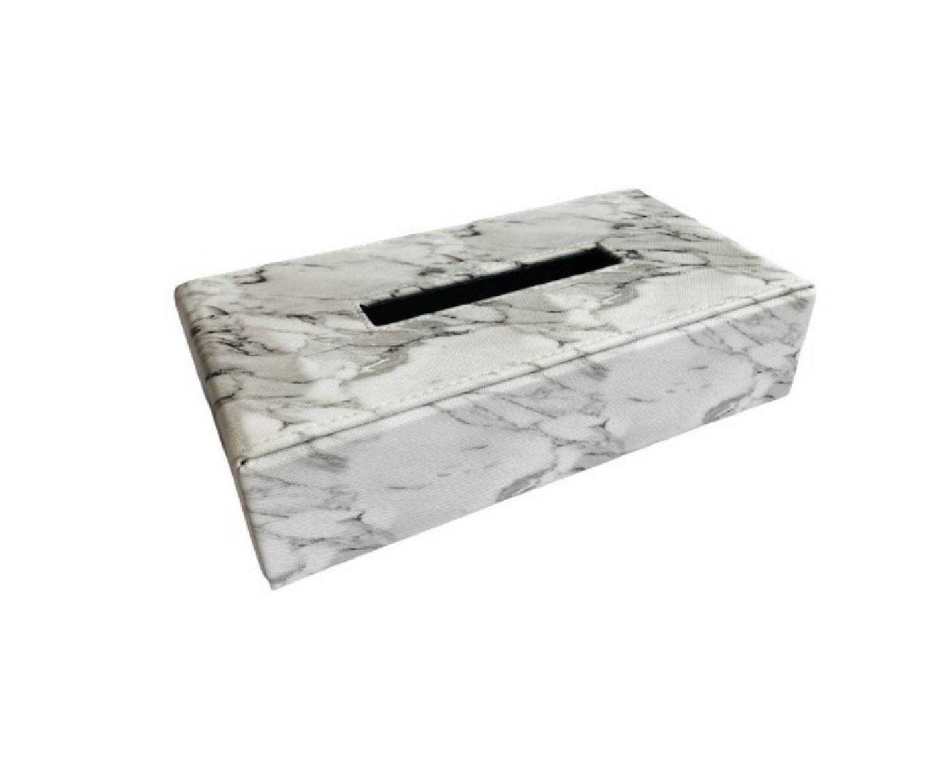 Tissue Box, Foldable, White Marble Pattern PU, Short, White