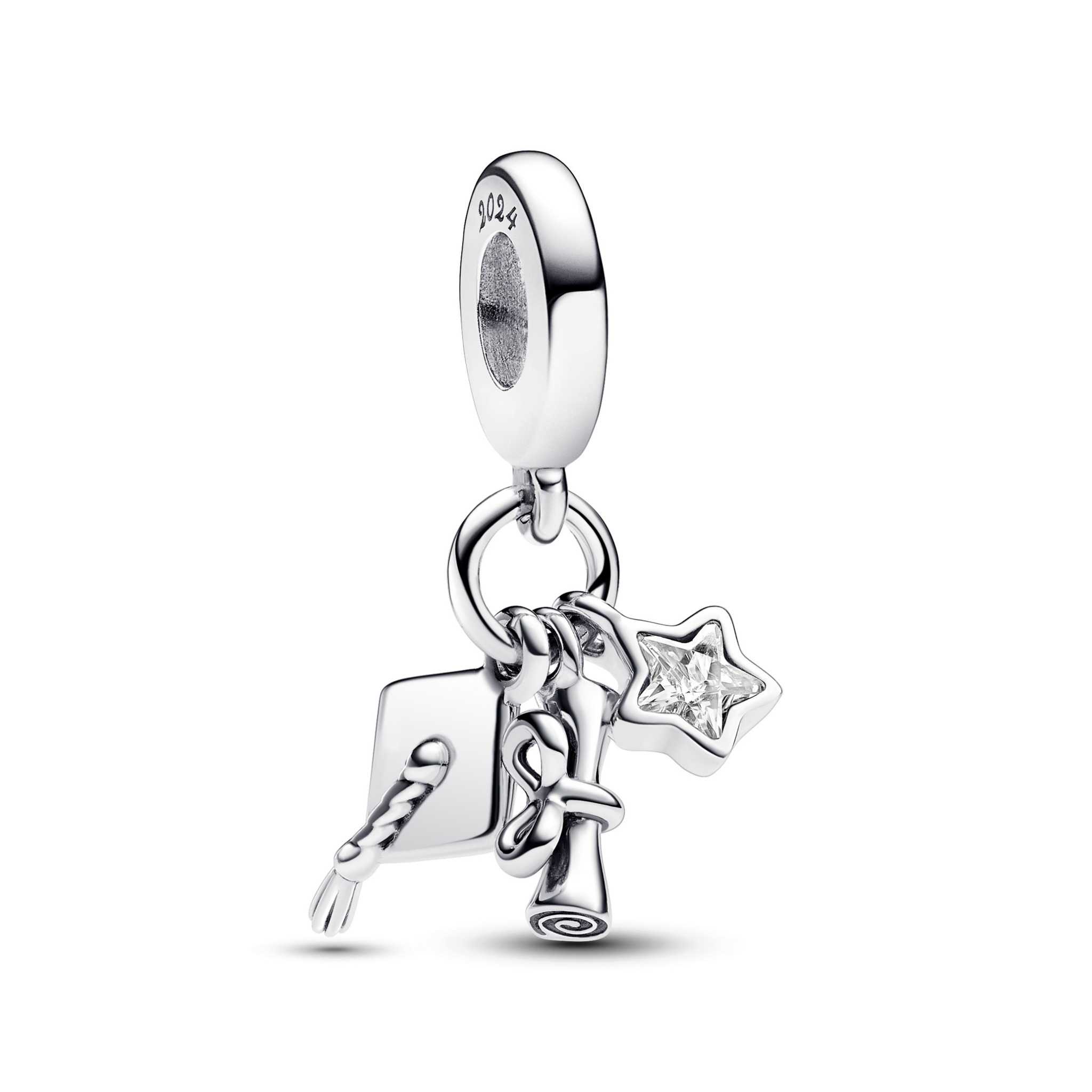 Graduation sterling silver dangle with clear cubic zirconia with clear cubic zirconia