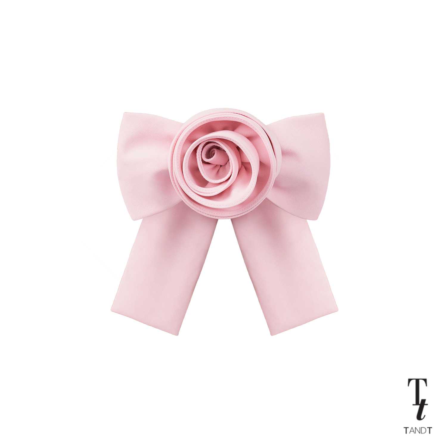 ROSE BOW PINK - ROSE HAND-CRAFTED ON TOP BOW HAIR CLIP