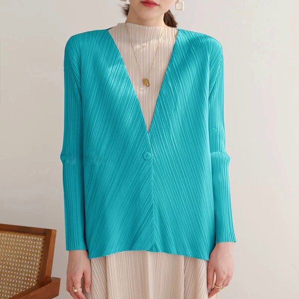 2MUAY GJO1092 เสื้อคลุมพลีทคุณภาพ V NECK PLEAT CARDIGAN 6 สี FREE SIZE
