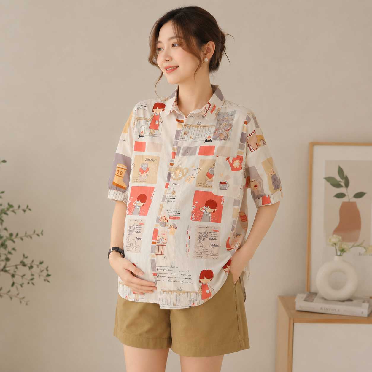 เสื้อเชิ้ตทรง oversize ลายการ์ตูนน่ารักสุดๆ ผ้านิ่มนุ่มใส่แล้วเย็นสบายมาก